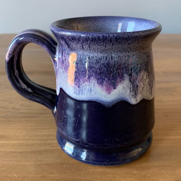 Deneen Pottery Egg Harbor Cafe Illinois Coffee Mug Purple Ivory Drip 1985 - Picture 4 of 10